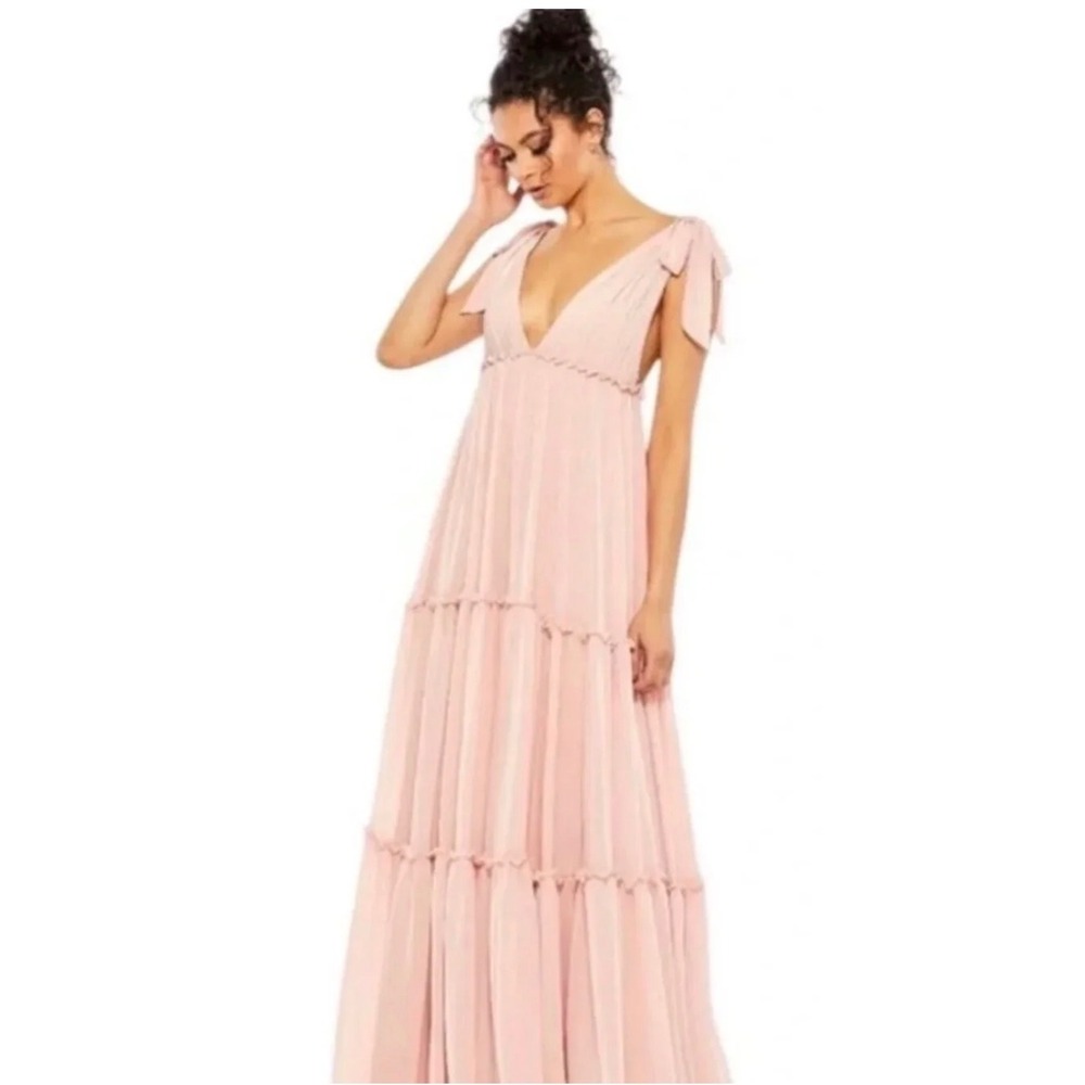 Ieena for Mac Duggal Pink Pleated Chiffon Tiered Maxi Dress 25907 Size 2 NEW‎